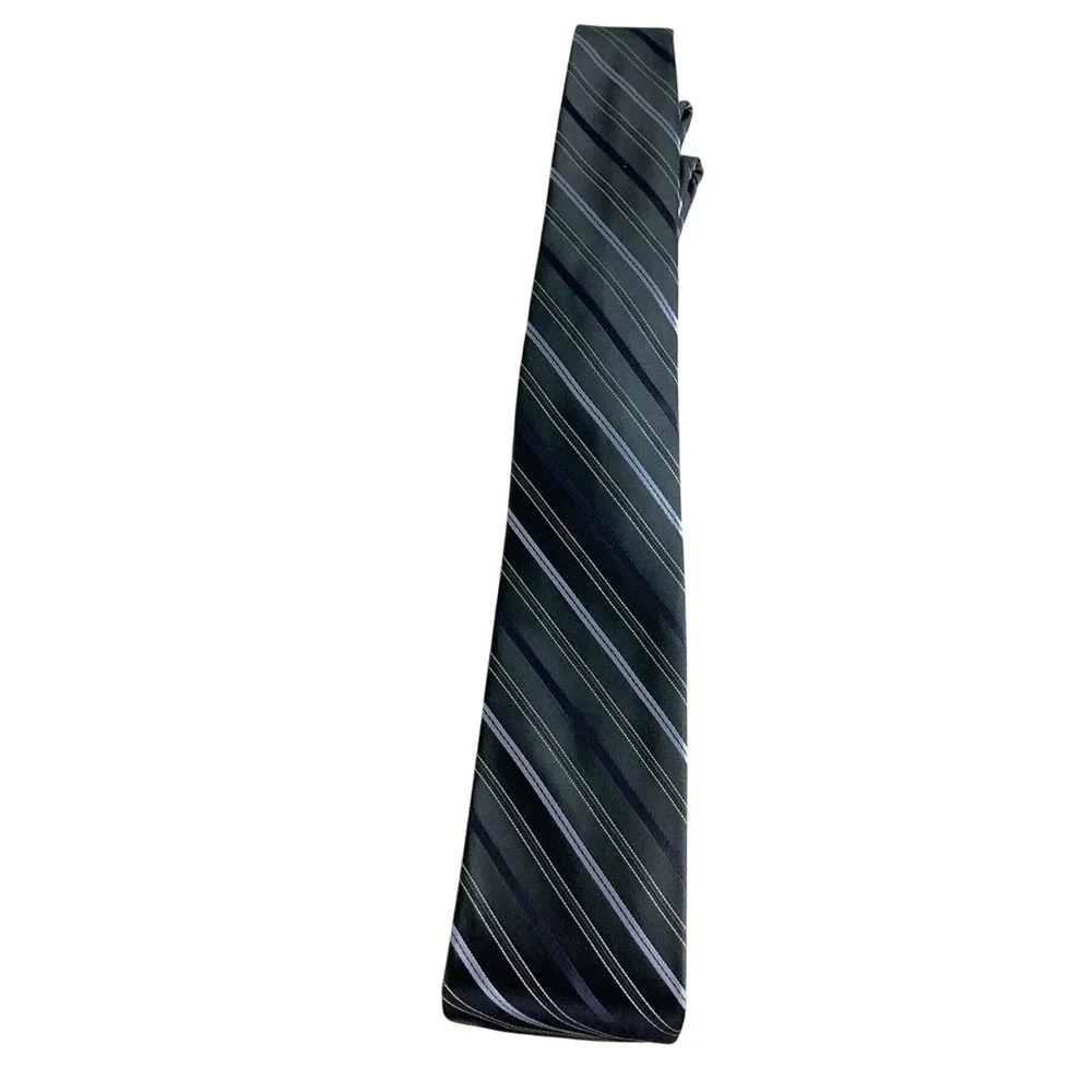 Calvin Klein Mens Silk Necktie Green Navy Blue Striped Formal Business Tie